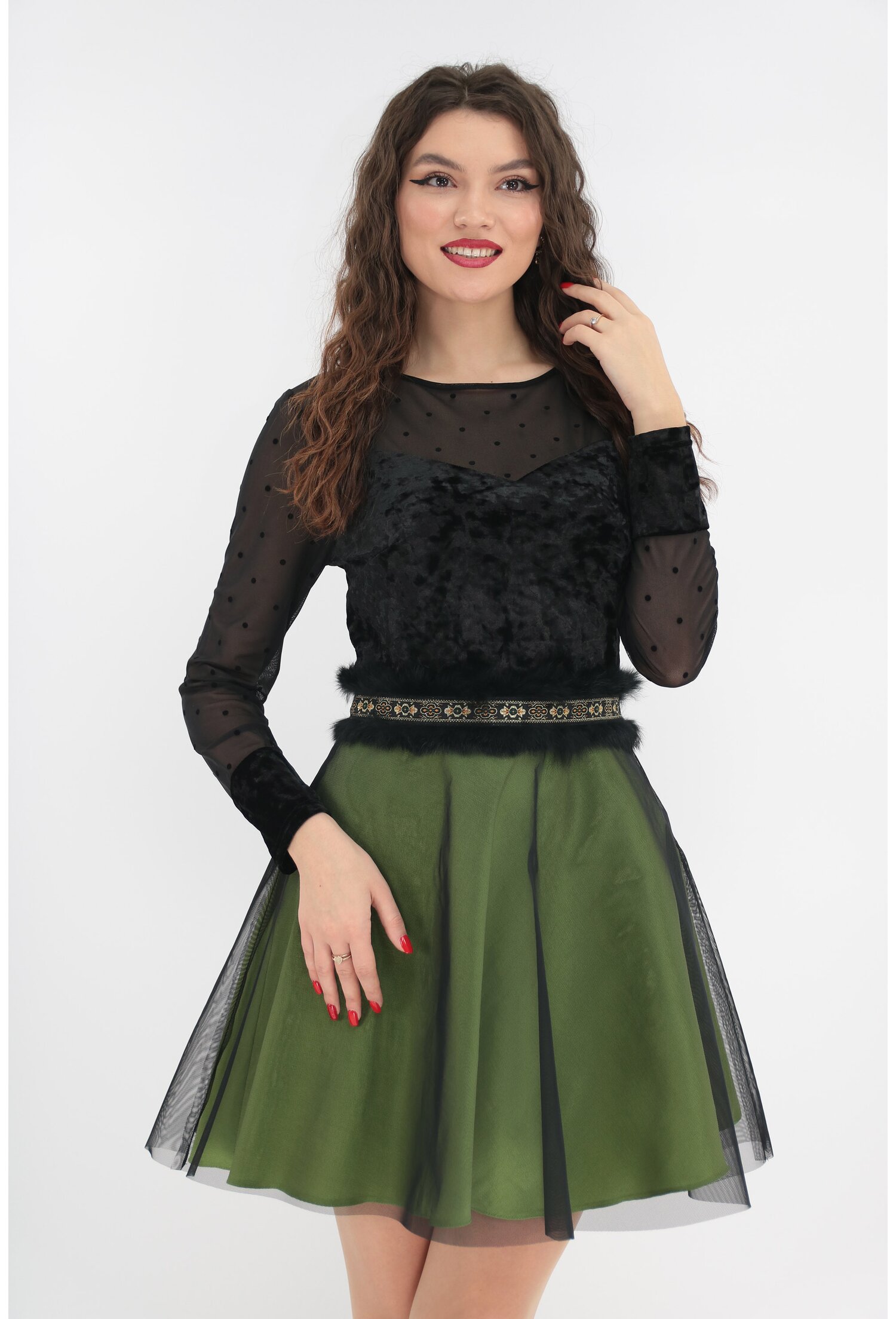 Rochie clos din catifea si tafta verde