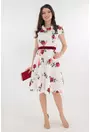 Rochie clos din tafta alba cu trandafiri fucsia