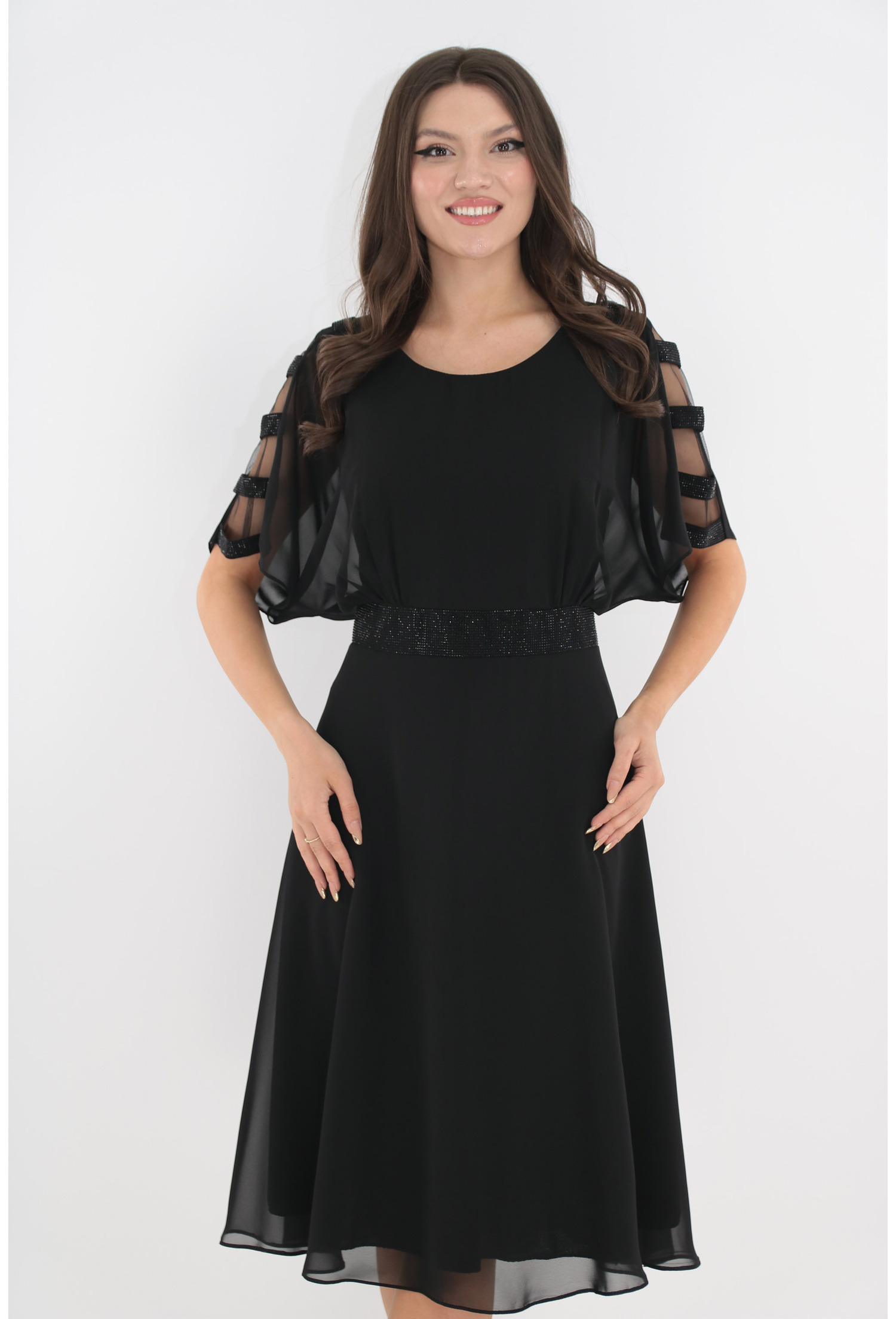 Rochie clos eleganta neagra cu bride cu strasuri la maneci