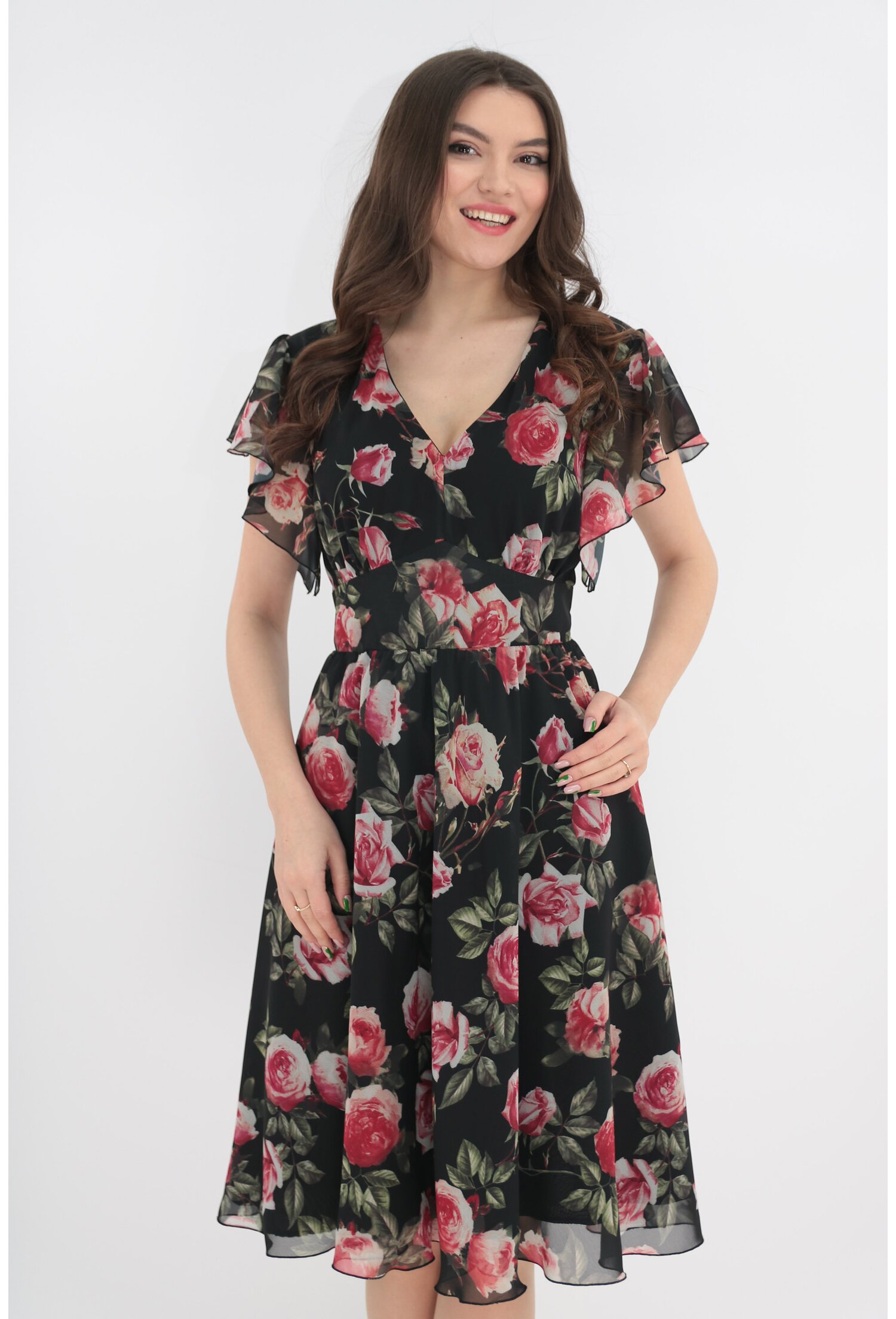 Rochie clos neagra cu desen floral
