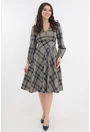 Rochie clos olive cu imprimeu in carouri maxi