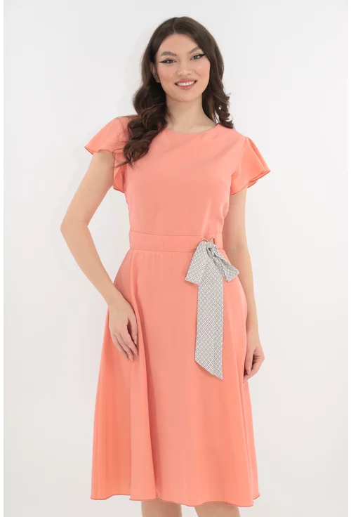 Rochie clos roz cu cordon multicolor in talie