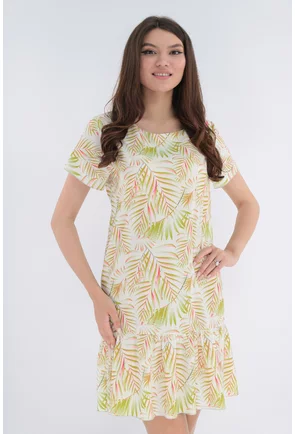 Rochie cu imprimeu tropical verde-roz