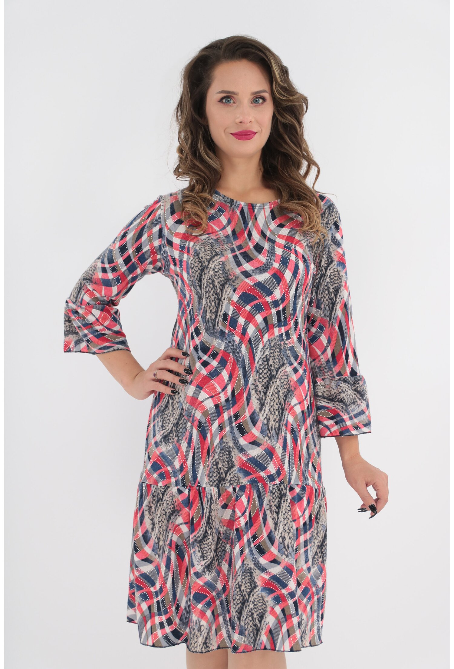 Rochie cu print abstract multicolor si volanase
