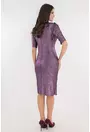 Rochie de ocazie lila cu pliuri asimetrice si broderie in talie