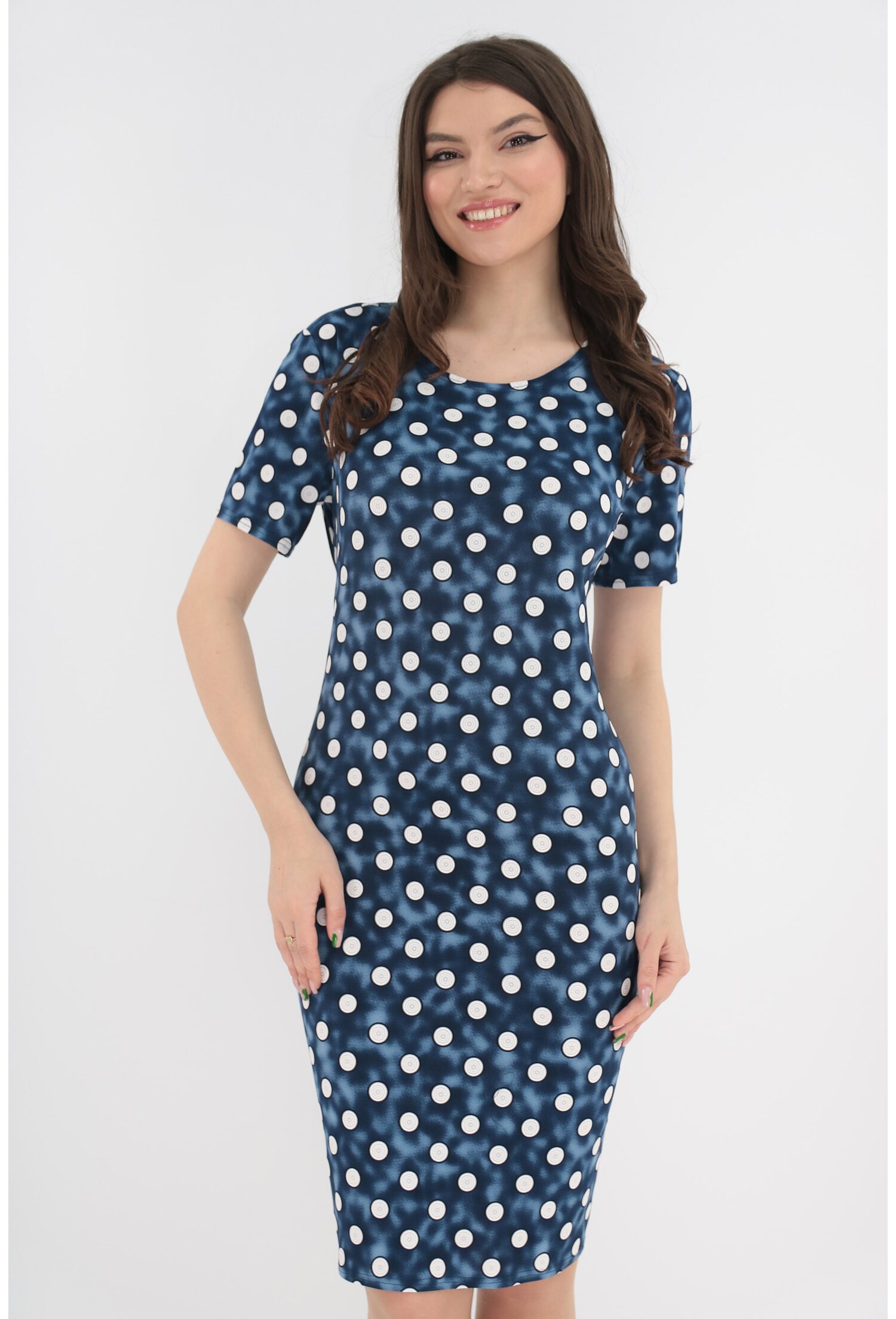 Rochie de zi bleumarin cu buline albe - Rochii-Dama.ro