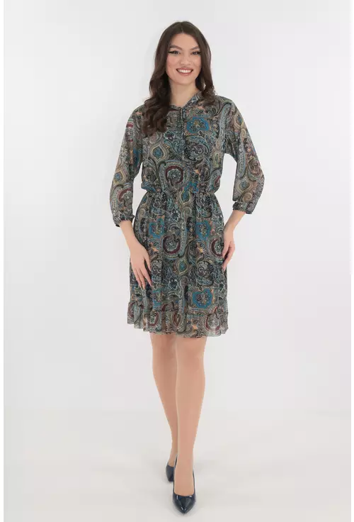 Rochie de zi din tull cu imprimeu abstract multicolor