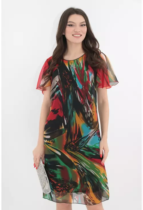 Rochie diafana din voal cu imprimeu abstract multicolor