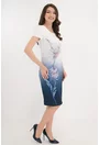 Rochie din stofa alb-bleumarin cu flori maxi