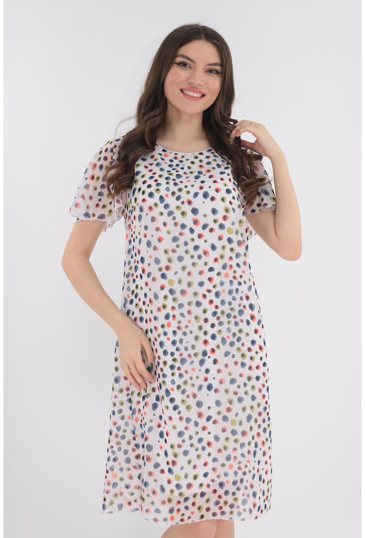 Rochie din voal alb cu buline multicolore