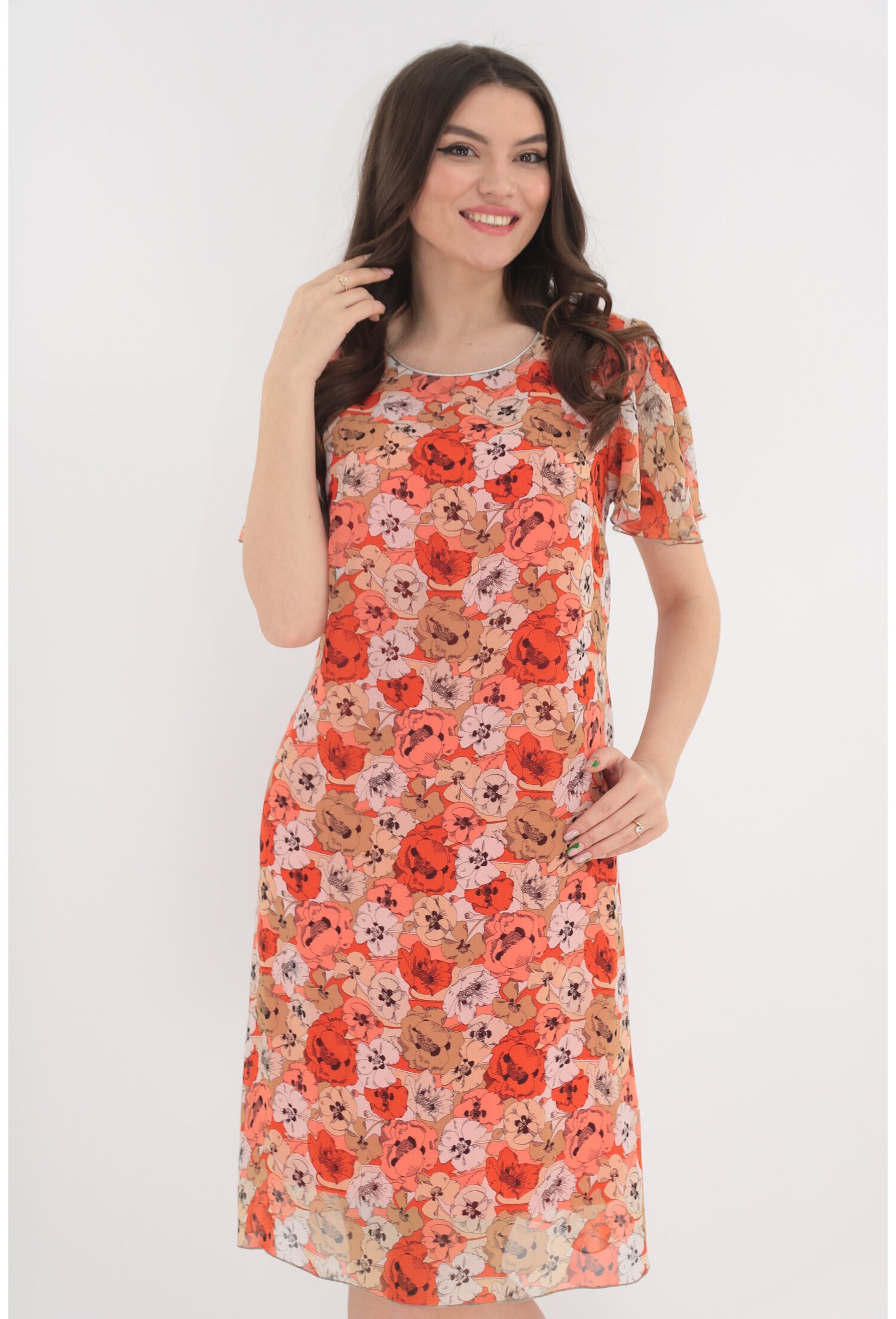 Rochie din voal orange cu imprimeu floral