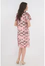 Rochie din voal roz cu imprimeu floral maro