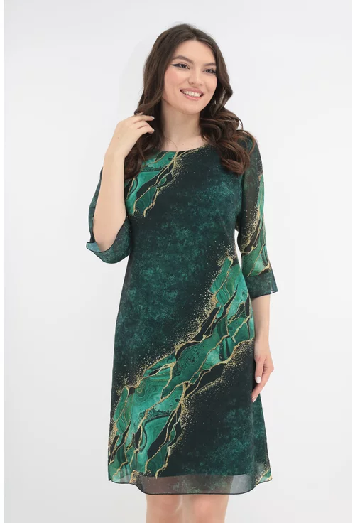 Rochie din voal verde-smarald cu imprimeu abstract