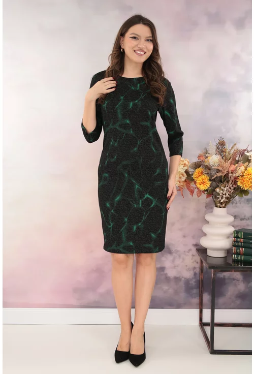 Rochie dreapta antracit cu imprimeu abstract verde