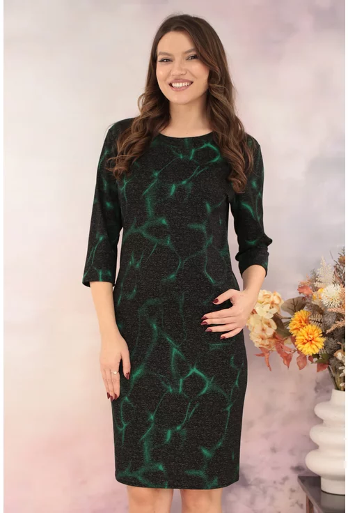 Rochie dreapta antracit cu imprimeu abstract verde