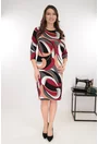 Rochie dreapta bej cu print abstract gri-bordo
