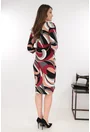Rochie dreapta bej cu print abstract gri-bordo