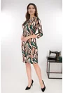 Rochie dreapta bej cu print abstract negru-verde