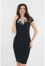 Rochie dreapta bleumarin cu dantela alba