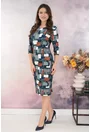Rochie dreapta bleumarin cu imprimeu geometric caramiziu-alb