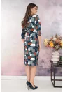 Rochie dreapta bleumarin cu imprimeu geometric caramiziu-alb