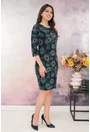Rochie dreapta bleumarin cu print abstract verde-bej