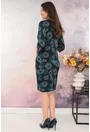 Rochie dreapta bleumarin cu print abstract verde-bej