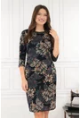 Rochie dreapta bleumarin cu print floral bej