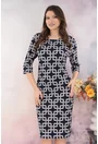 Rochie dreapta bleumarin cu print geometric crem