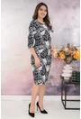 Rochie dreapta cu imprimeu floral bleumarin-gri
