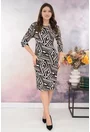 Rochie dreapta cu imprimeu geometric bej-negru