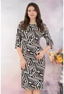 Rochie dreapta cu imprimeu geometric bej-negru