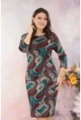 Rochie dreapta cu print abstract turcoaz-maro
