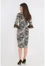Rochie dreapta cu print geometric olive si volane plisate