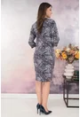 Rochie dreapta gri cu print floral lila-bleumarin
