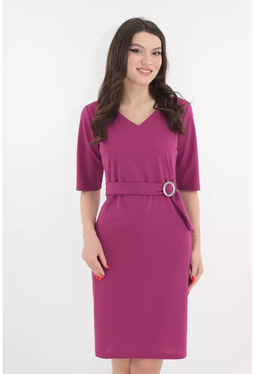 Rochie dreapta magenta cu un cordon reglabil in talie