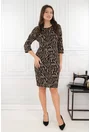 Rochie dreapta neagra cu animalprint bej
