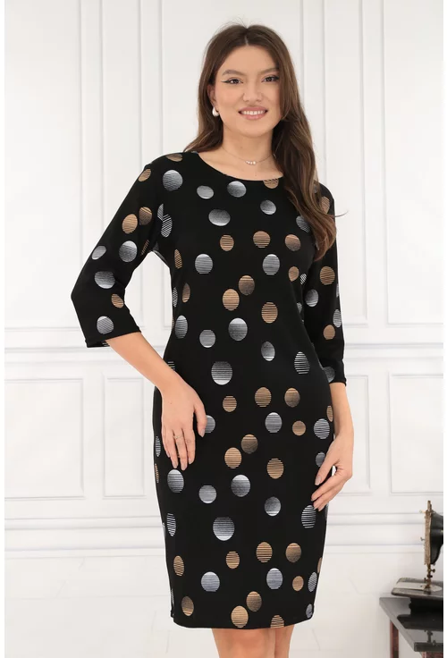 Rochie dreapta neagra cu buline bej