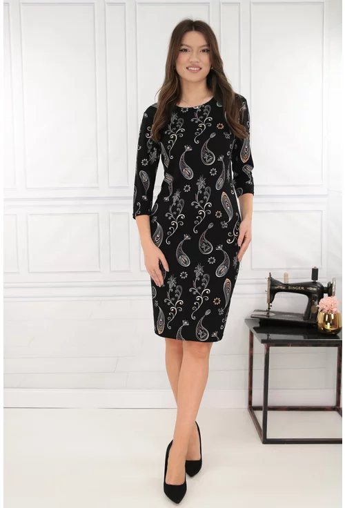 Rochie dreapta neagra cu imprimeu floral bej