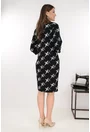 Rochie dreapta neagra cu imprimeu geometric alb