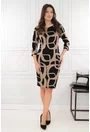 Rochie dreapta neagra cu imprimeu geometric bej