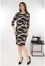 Rochie dreapta neagra cu print abstract bej