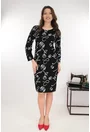 Rochie dreapta neagra cu print abstract gri