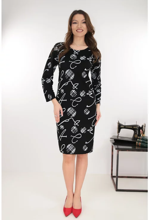 Rochie dreapta neagra cu print abstract gri