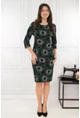 Rochie dreapta neagra cu print abstract verde-bej