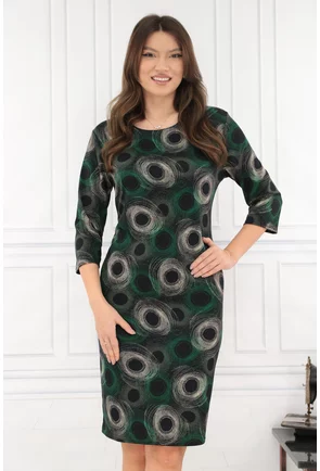 Rochie dreapta neagra cu print abstract verde-bej