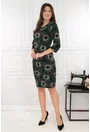Rochie dreapta neagra cu print abstract verde-bej