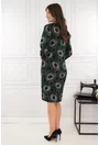 Rochie dreapta neagra cu print abstract verde-bej