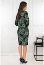 Rochie dreapta neagra cu print floral verde-bej