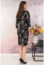 Rochie dreapta neagra cu print geometric bej